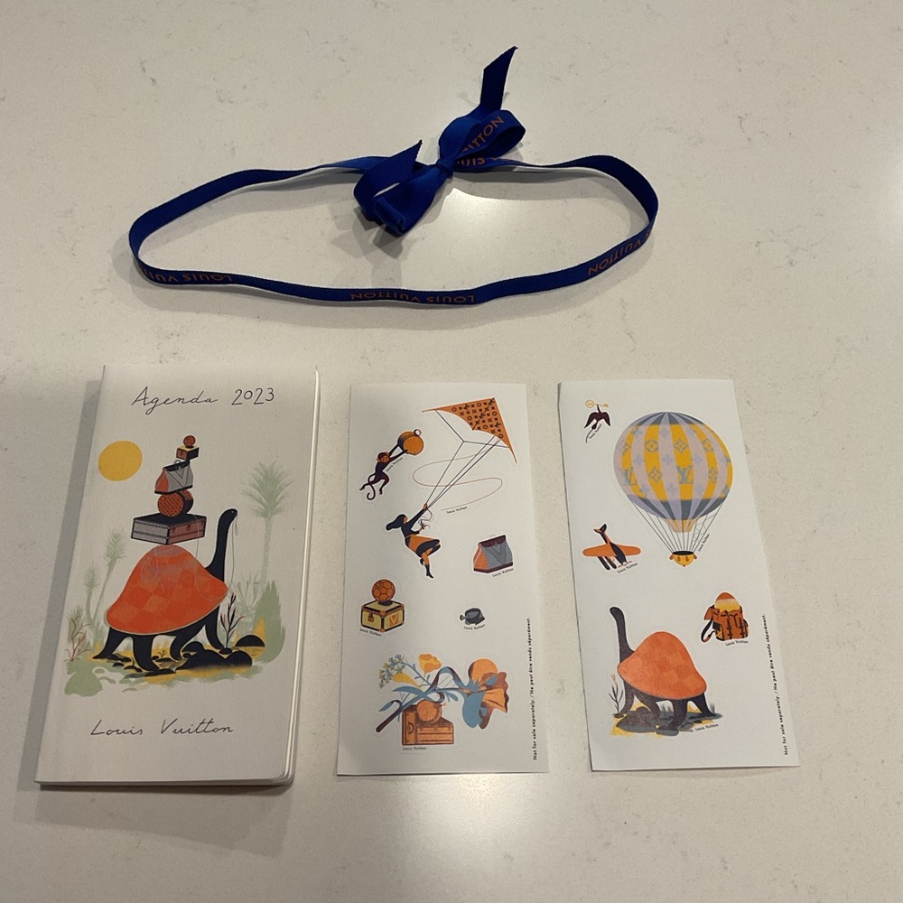 Louis Vuitton Agenda 2023 with Blue Ribbon and Animal Stickers